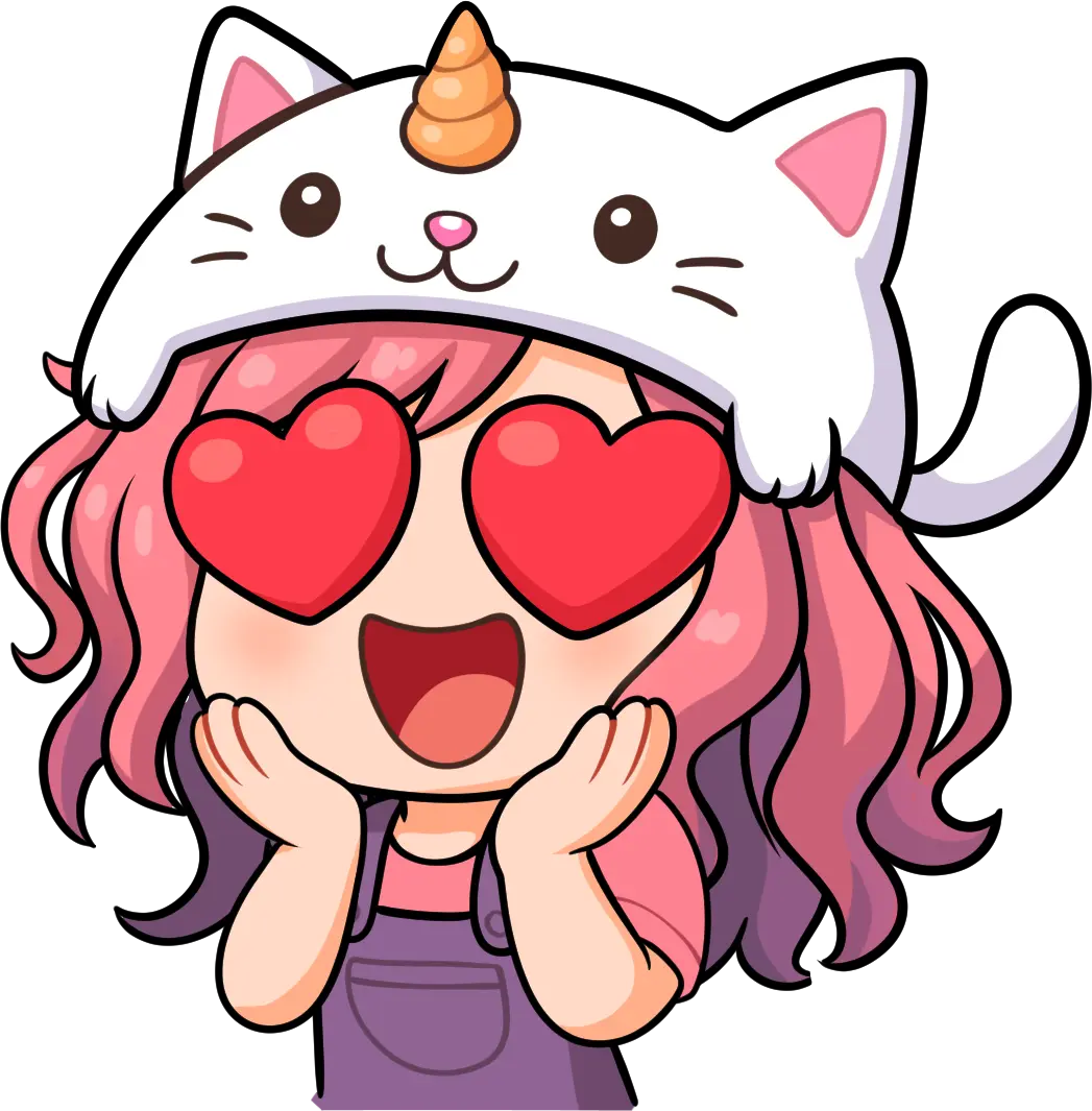 Holly, Kawaii Kunicorn, making a heart shape with her hands